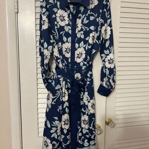 TIE WAIST SHIRTDRESS - DELIGHTFUL FLORAL TALBOTS